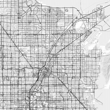 North Las Vegas Area Map with Labels and Neighborhoods - One color, minimalistic design