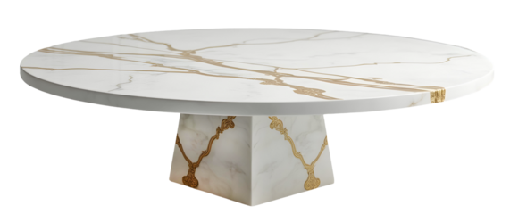 Round marble table with gold veins and solid base, elegant and luxurious design