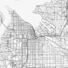 Naklejka premium Tacoma Area Map with Labels and Neighborhoods - One color, minimalistic design