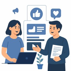 Social Media Marketing and Digital Promotion Strategy - Flat Style Vector Illustration