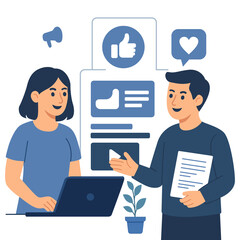 Social Media Marketing and Digital Promotion Strategy - Flat Style Vector Illustration