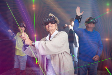 Family using virtual reality glasses delighted with videogames and new tech