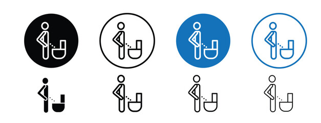 Set of colored pixel perfect Toilet urinate icon with 1 unexpanded, 1 silhouette, Toilet symbol with person icon denoting urination or restroom use.