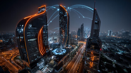Businessman points at smart cities as a transformative concept in urban development that integrates technology and data to enhance the quality of life for residents. Smart cities utilize information.