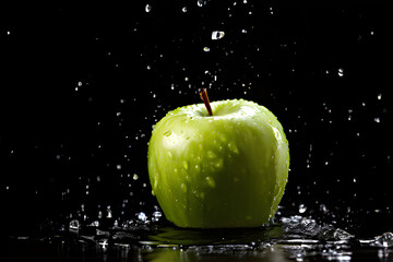 green apple with water drops