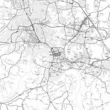 Clarksville Area Map with Labels and Neighborhoods - One color, minimalistic design