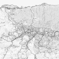 Caracas Area Map with Labels and Neighborhoods - One color, minimalistic design