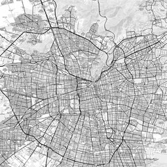Obraz premium Santiago Area Map with Labels and Neighborhoods - One color, minimalistic design