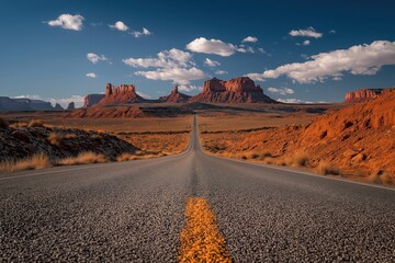 Endless desert highway stretches through Valley&rsquo;s sandstone buttes and sky
