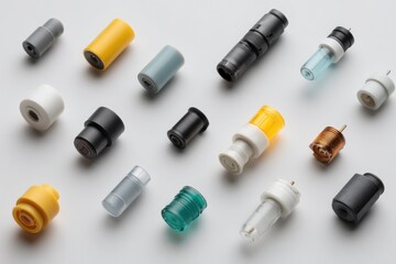 Fototapeta premium variety of sensors laid out on plain surface highlighting their diverse forms and purposes with ample copy space