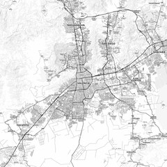 Naklejka premium Valencia Area Map with Labels and Neighborhoods - One color, minimalistic design