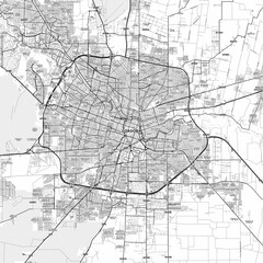 Cordoba Area Map with Labels and Neighborhoods - One color, minimalistic design