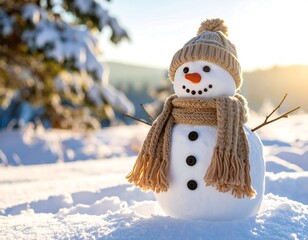 Obraz premium Snowman in winter landscape