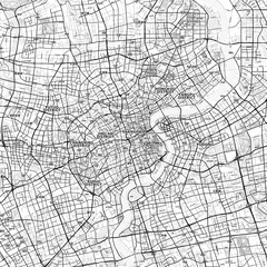 Obraz premium Shanghai Area Map with Labels and Neighborhoods - One color, minimalistic design