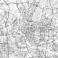 Guangzhou Area Map with Labels and Neighborhoods - One color, minimalistic design