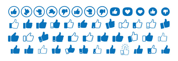 Blue Like and Dislike Icon Set – Social Media Feedback and Approval Symbols, Victor illustration  eps 10