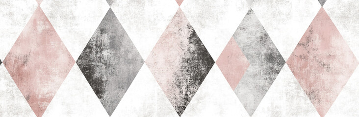 Seamless pattern of light gray and dusty pink diamond shapes with a grungy texture, on a white background.