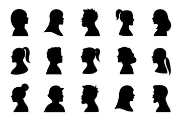 Silhouette Profile Avatars Collection — Diverse Male and Female Faces for UI, Social Media, and Design Use