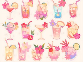 Tropical Cocktails Illustration
