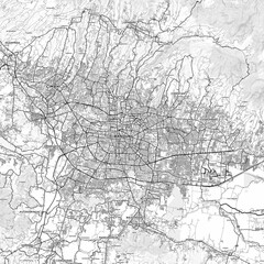 Fototapeta premium Bandung Area Map with Labels and Neighborhoods - One color, minimalistic design