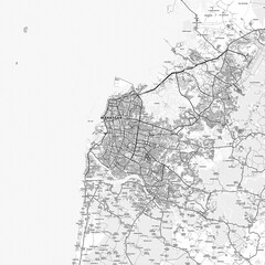 Fototapeta premium Makassar Area Map with Labels and Neighborhoods - One color, minimalistic design
