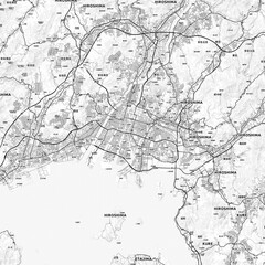 Fototapeta premium Hiroshima Area Map with Labels and Neighborhoods - One color, minimalistic design