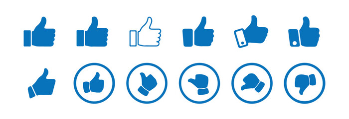 Blue Like and Dislike Icon Set – Social Media Feedback and Approval Symbols, Victor illustration  eps 10