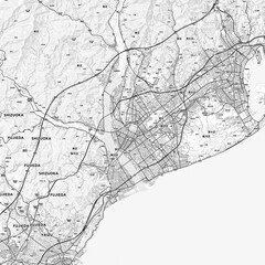 Naklejka premium Shizuoka Area Map with Labels and Neighborhoods - One color, minimalistic design