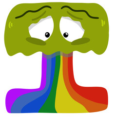 Alphabet letter I with emotional face illustration