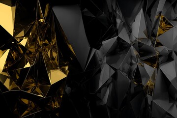Abstract black and gold faceted design