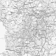 Obraz premium Kumamoto Area Map with Labels and Neighborhoods - One color, minimalistic design