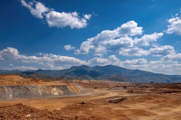 Fototapeta premium expansive open-pit mining site under clear blue sky