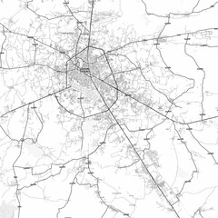 Udon Thani Area Map with Labels and Neighborhoods - One color, minimalistic design