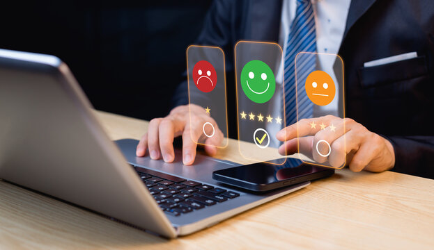 Service experience rating through the online application of the businessman. concept of customer satisfaction survey. customer can assess the quality of the service, business reputation rating.