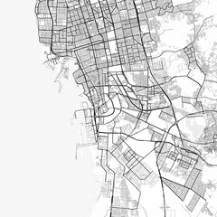 Jeddah Area Map with Labels and Neighborhoods - One color, minimalistic design