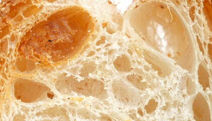Obraz premium Detailed macro shots of bread crusts on isolated white background with visible grain and directional lighting