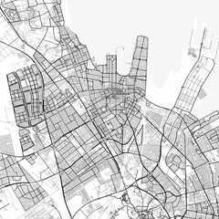 Fototapeta premium Dammam Area Map with Labels and Neighborhoods - One color, minimalistic design