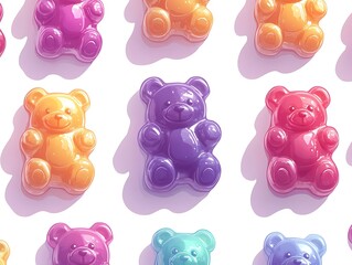 Colorful gummy bears in a repeating pattern