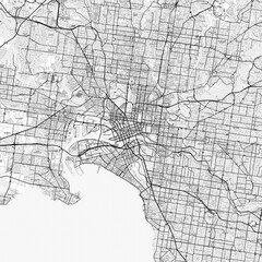 Melbourne Area Map with Labels and Neighborhoods - One color, minimalistic design
