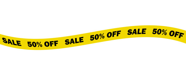 Sale, special offer, discount, 50 percent off yellow tape isolated on white background. Vector illustration.
