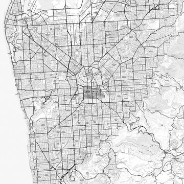 Adelaide Area Map with Labels and Neighborhoods - One color, minimalistic design