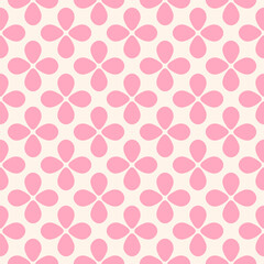 Abstract funky vector seamless pattern. Simple floral ornament with bold flower silhouettes, leaves. Cute pink and white texture. Retro nostalgic old-fashioned groovy background. Repeated funky design