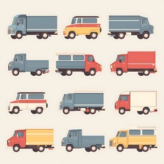 Vintage Trucks Illustration Set