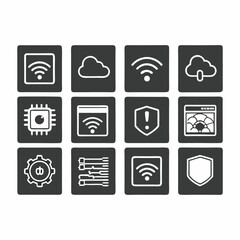20 Technology and Web Icons — Tech Thin Stroke Line & Glyph Style, Cool Blue Grey Tones
