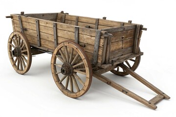 Antique Wooden Farm Cart Rustic Charm Vintage Wagon Oldfashioned Cart Wooden Wheels Countryside Transport on white background