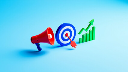 Marketing strategy and target audience announcement with growth chart design