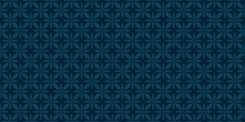 Vector seamless pattern in oriental style. Simple dark blue geometric floral ornament. Abstract subtle background. Elegant texture with small flower shapes, tiles. Repeating geo design for textile