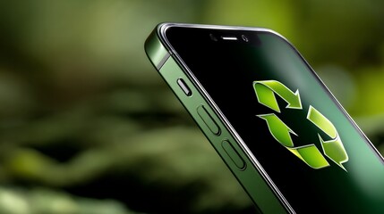 Green phone with recycle symbol, eco-friendly technology