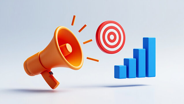 Marketing strategy and business growth concept with megaphone and target goal