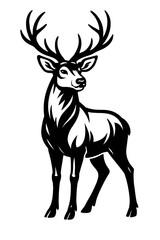 Fototapeta premium Elegant Black and White Majestic Stag Vector Image - Detailed Deer Illustration with Large Antlers, Ideal for Nature, Forest, and Wildlife Designs